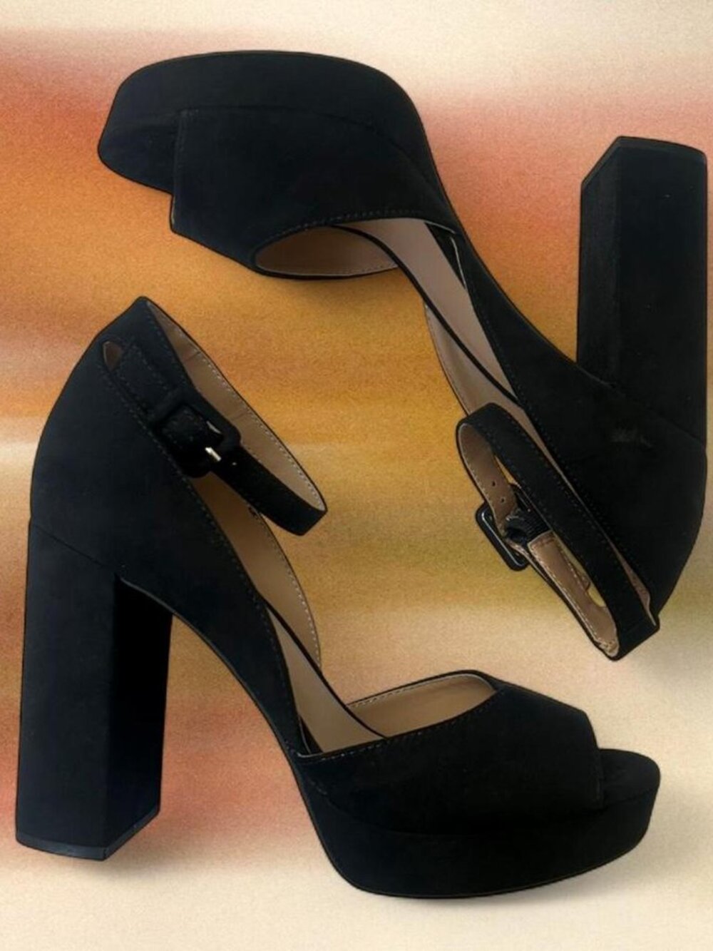 Sun & Stone black faux suede platform high heels ⭐️  size US W 9.5 4.5 inch heel